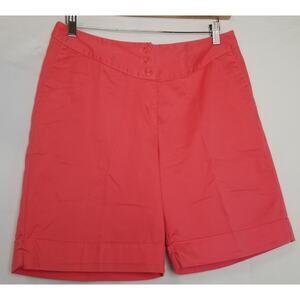 Worthington Stretch Womens Coral Stretch Shorts Pockets Mock Cuff Size 10 (30W)